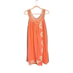 Vintage 60s‎ Coral Nightgown Sheer Lace Trim Babydoll Lingerie Sleepwear M